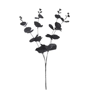 Realistic black artificial eucalyptus branch with four stems for Halloween home decoration