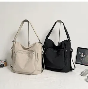 Vista dettagliata della borsa a tracolla e zaino multifunzionale casual in nylon.