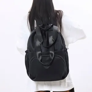 Sac a dos en nylon noir grande capacite decontracte sac ecole fourre tout femme