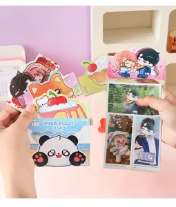 Close-up of cute cartoon card headers and packaging sleeves with panda and fox designs