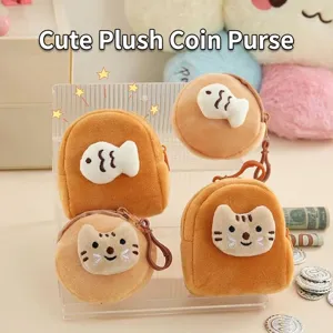 Cute plush fish and cat coin purse mini storage pouch for headphones and coins