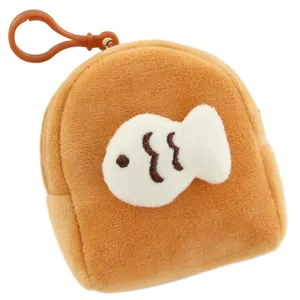 Cute cartoon plush fish coin purse bread shaped mini storage bag for coins and earphones