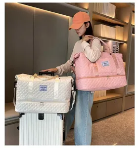 Travel duffel bag large capacity foldable overnight weekend bag for women daily fitness gym.