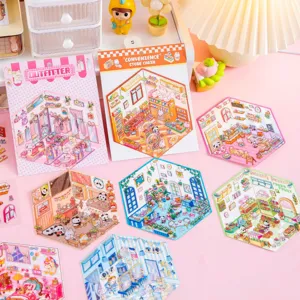 Lindas Pegatinas de Escena en Miniatura 3D de Dibujos Animados Estilo Coreano Pegatinas Decorativas de Diario DIY Scrapbook para Niños Estudiantes Suministros Escolares