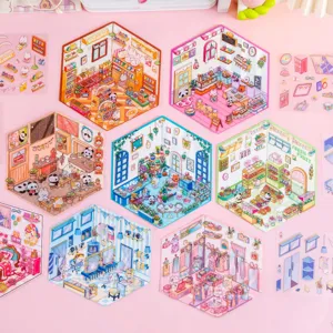 Vista de detalle de pegatinas de habitaciones 3D para manualidades infantiles DIY