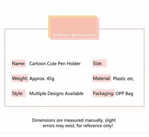 Produktspezifikationen für süßen Stifthalter Organizer mit Material- und Gewichtsangaben