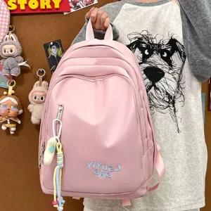 Sac à dos d'étudiant décontracté rose grande capacité couleur unie sac d'école voyage femme.