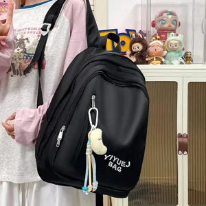 Sac à dos décontracté noir grande capacité sac d'école uni sac de voyage de plein air