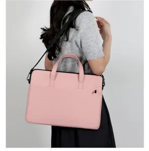 Borsa rosa per laptop con tracolla e manici, custodia sottile per notebook da 13 a 15.6 pollici.