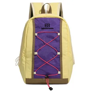 Colorful yellow and purple outdoor sports backpack for hiking and running with grid texture