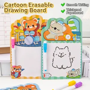 Tableau à Dessin Effaçable Double Face pour Enfants Planche d'Écriture Portable en Papier avec Stylo et Cordon pour École Maison Cadeau Enfant