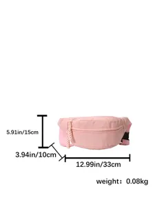 Sac banane en nylon rose sac de taille décontracté avec poche zippée 33x15x10cm