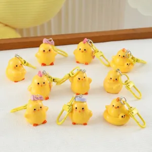Cute 3D Cartoon Chick Keychain Plastic Animal Figurine Bag Pendant For Students Backpack Gift Decorative Key Ring
