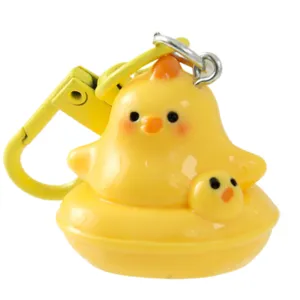 Adorable yellow 3D chick keychain pendant with metal hook for backpacks and keys
