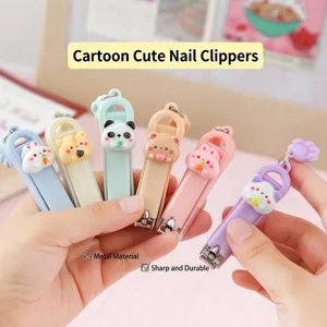 Portable cute cartoon animal nail clipper set with sharp metal blade and pastel colors