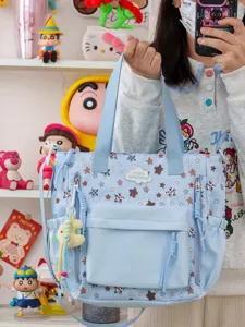 Sac bandoulière en toile style japonais bleu clair sac d'école mignon pour étudiant