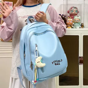 Sac à dos décontracté de couleur unie pour femmes, grand cartable élégant pour voyage et usage.