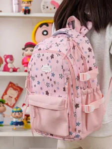 Sac à dos rose mignon motif étoiles pour filles cartable décontracté quotidien sac d'école