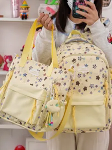 Ensemble sac à dos et bandoulière style ins japonais mignon imprimé étoile jaune étudiant