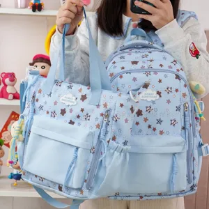 Sac à Dos de Campus Décontracté Mignon Ins Japonais Sac d'École Multi-poches Nylon Voyage Daypack Avec Pendentif Pour Étudiant
