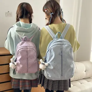 Mochilas escolares ligeras con cielo estrellado para niñas en lavanda y azul claro