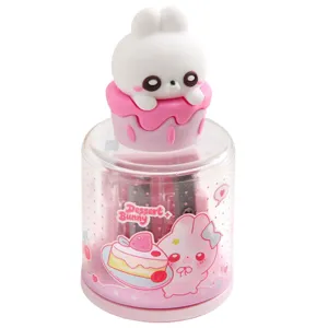Temperamatite a due fori a forma di coniglietto con cupcake rosa per studenti, kawaii