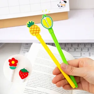 Cute cartoon gel pens with fruit and flower toppers for students and office use