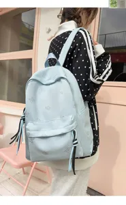 Japanese style casual light blue backpack with cute butterfly pattern for students
