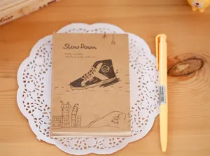 Compact kraft paper notebook with aesthetic sneaker illustration, perfect for daily memo and notes.