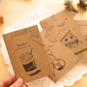 Portable kraft paper notebook pocket memo pad with cute sketch cover design for office daily use