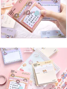 Detalle de bonitas notas adhesivas de 3 capas con dibujos de niñas y diversos animales