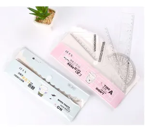 Schüler Briefpapier Lineal Set mit transparenter Tasche, geometrische Zeichenwerkzeuge.