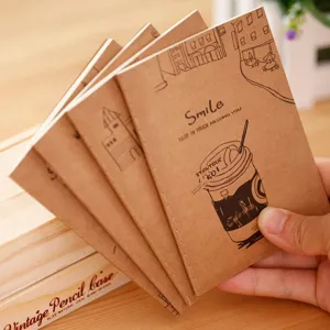 Vintage Paper Notebook Mini Portable Pocket Memo Notepad Aesthetic Hand Drawn Coffee Sketch Stitched Journal For Office School Stationary