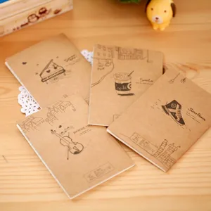 Vintage kraft paper notebook portable cute hand-drawn mini journal diary stationery supply