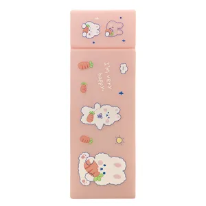 Estuche escolar rosa con diseño de conejo animado en plástico PP esmerilado para niños y niñas