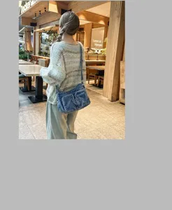 Casual gewassen denim schoudertas voor dames, grote crossbody tas voor dagelijks gebruik.