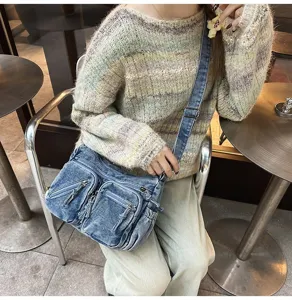 Dames denim crossbody tas grote capaciteit casual schoudertas met meerdere zakken.