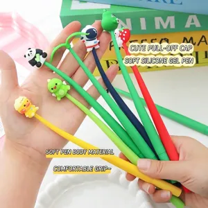 Creative colorful soft-grip gel pens with cute 3D cartoon animal silicone toppers