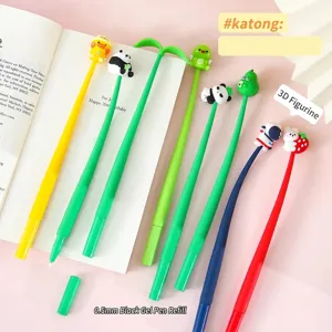 Creative cartoon gel pens with 3D animal figures and 0.5mm black ink needle tip set