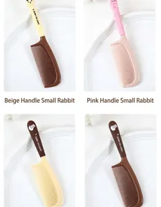 Peigne à cheveux en plastique avec poignée de lapin de dessin animé, détails de variantes.