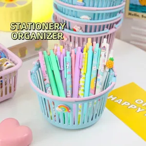 Cute cartoon mini storage basket in pastel colors for desk stationery and accessories
