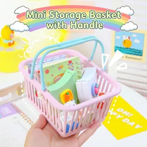 Cute pink and blue mini storage basket for desktop stationery and student cosmetics organizer