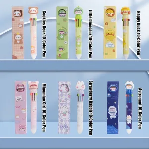 Coffret de stylos à bille 10 couleurs mignons avec divers motifs d'animaux variés.