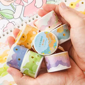 Lot de rubans washi thème nuages et rêve avec étoiles dorées pour décoration