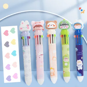 Stylos à bille 10 couleurs avec figurines d'animaux en silicone et nuancier de cœurs