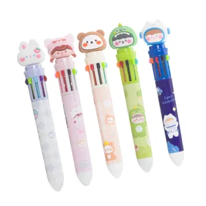 Lot de cinq stylos à bille mignons à 10 couleurs avec capuchons de personnages de dessins animés