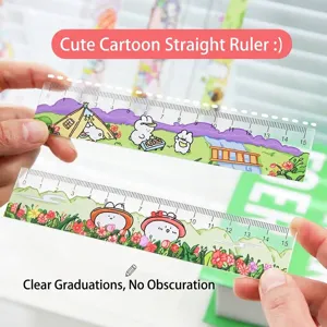 Règle droite de 15 cm avec motifs de lapins mignons en relief pour écoliers et étudiants