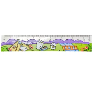 Règle dessin animé de 15 cm avec motif lapins de camping en relief sur fond blanc