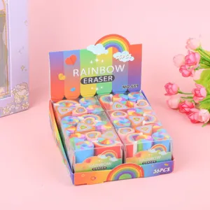 Regenboog gummetjes set in doos, 36st kleurrijke creatieve schrijfwaren voor studenten.