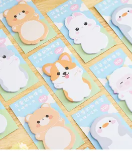 Close-up of various cute animal-shaped sticky notes in 30-page packs